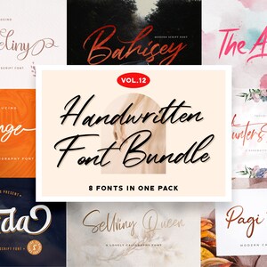 Handwritten Font Bundle 12: Script Font, Calligraphy Font, Wedding Font, Cute Font, Cricut Font, Silhouette Font, Procreate Font, Canva Font