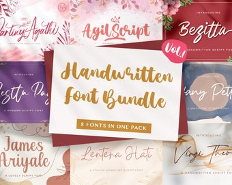 Handwritten Font Bundle 1 - Script Font, Calligraphy Font, Wedding Font, Cute Font, Cricut Font, Silhouette Font, Procreate Font, Canva Font