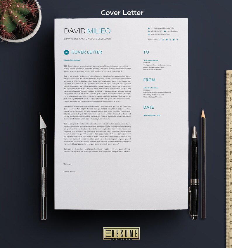 Modern Creative Resume TemplateCV Cover Letter for MS WordJob Seekers ResumeMS WordInstant Digital DownloadProfessional Resume