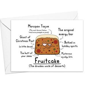 Carte de Noël drôle de gâteau aux fruits