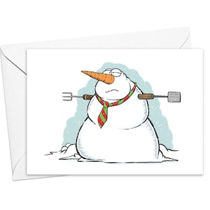 Carte pour les Fêtes Bonhomme de neige attaché