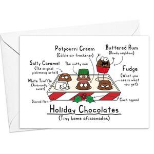 Carte de voeux drôles de chocolats des fêtes