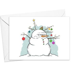 Carte de vœux Bonhomme de neige grincheux