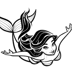 little mermaid  SVG EPS Mermaid svg  digital download art PNG  vector one line drawing.