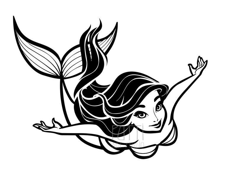 Petite sirène SVG EPS Mermaid svg digital download art PNG vector one
