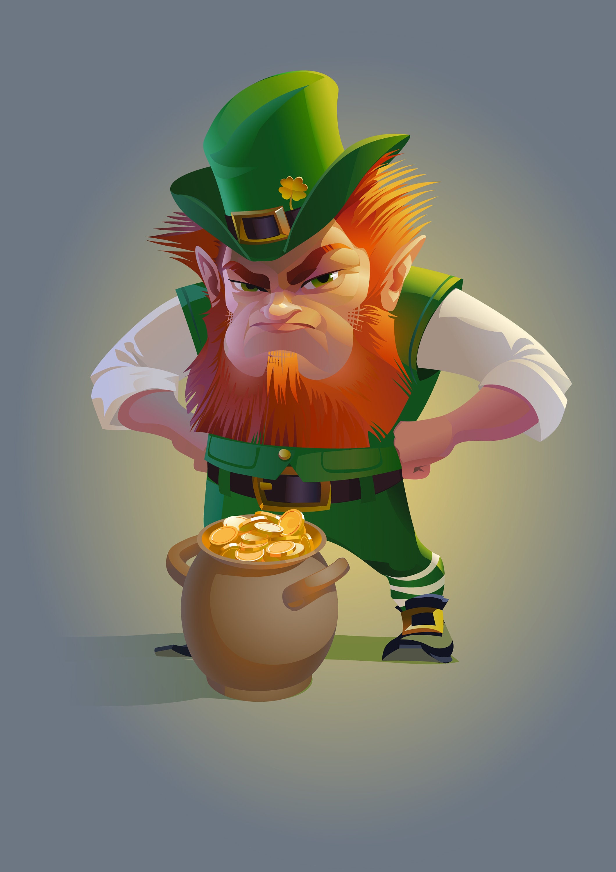 Boze kabouter met gouden pot, Ierse kabouterillustratie (Ai, EPS, PNG, JPG)  - Etsy België, image size:2120x3000