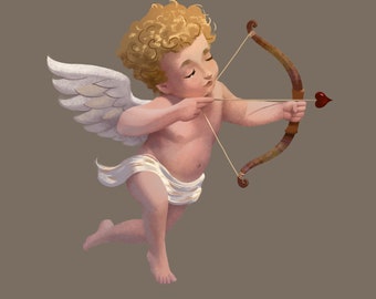 angel clipart. Cupid takes aim by an arrow of love.