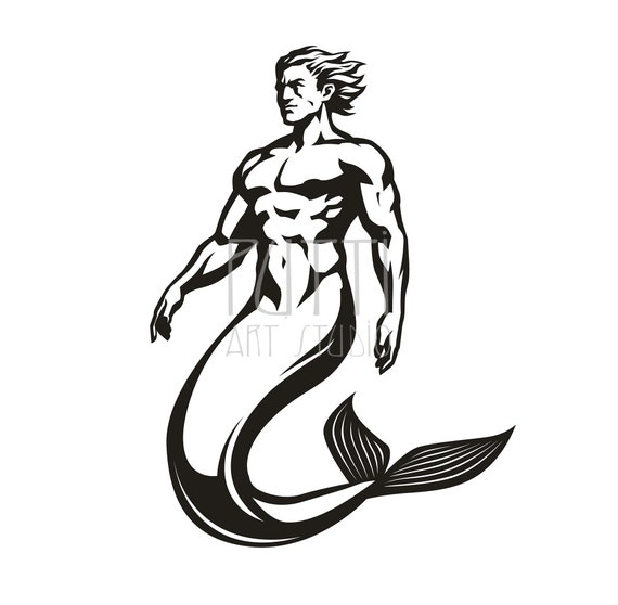 Download Mermaid Male Svg Eps Figure Drawing Digital Download Art Etsy