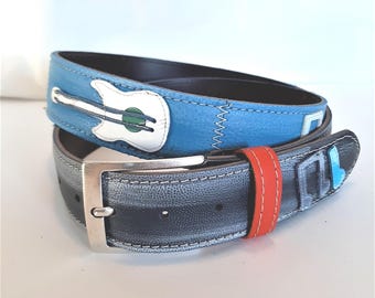 Cinturón de piel patchwork hecho a mano para hombre, cinturón vintage multicolor, hecho en Italia, regalo para él, cinturón reciclado.