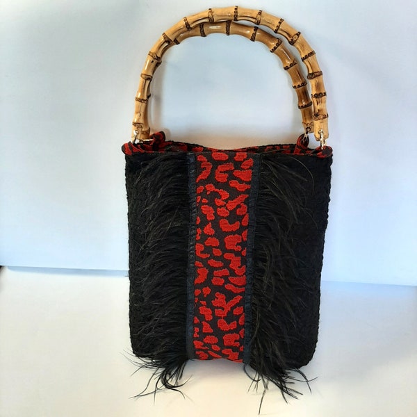 Wool tote bag Wool shopper bag Bucket bag Shopper bag Bag with bamboo handles Elegant handmade shopper Sack bag