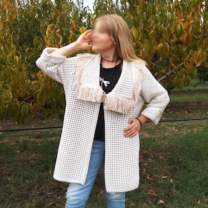 Women's Linen Cardigan Creative Boho Coat Handmade Linen Cardigan Crochet Autumn Cardigan Handmade Linen Duster Vintage
