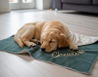 Hundedecke / Sofadecke XXL /Kuscheldecke mit Kuschelfleece / Personalisierbar mit Namen Waffelstoff - personalisiert