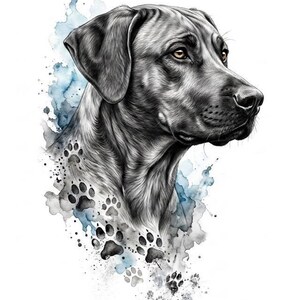 Personalisiertes Hunde-Bügelbild im edlen Tattoo- / Aquarell-Stil - von deinem Hund