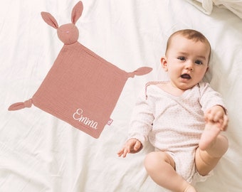 Schnuffeltuch für Babys, Schmusetuch Hase Bunny Ears von Jollein, personalisiertes Babygeschenk zur Taufe / Geburt / Babyparty / Babyshower