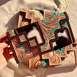 Cartera de piel de vaca Southern Belle Cartera occidental Cartera turquesa Cartera de vaca