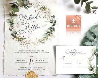 Blush Floral Wedding Invitation Template Printable Geometric Wedding Invitations Pink And Gold Editable Invitations Instant Download