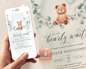 we can bearly wait baby shower invitations