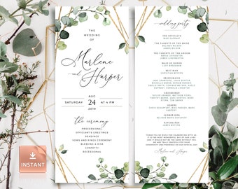 Bohemian Wedding Programs Ceremony Template Rosemary Etsy
