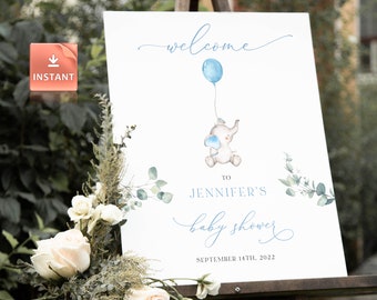 Baby Shower Thank You Insert Baby Shower Template Printable Eucalyptus Baby Shower DUKE Watercolor Baby Elephant Inserts for Boys