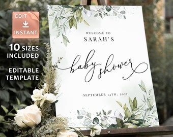 INSTANT DOWNLOAD Template Printable Baby Shower Welcome Sign B15 Baby Shower Welcome Poster Greenery Editable Baby Shower Welcome Sign