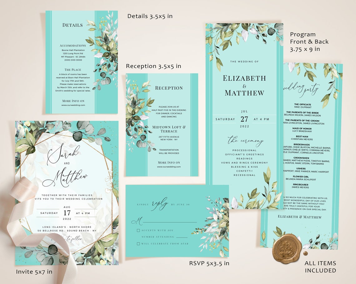 Turquoise Wedding Invitation Template Printable Wedding image 2