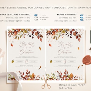 SIENNA Fall Wedding Invitation Template, Rustic Autumn Leaves and Greenery, Download Editable Invite, Printable Marriage, Bundle Invites image 5