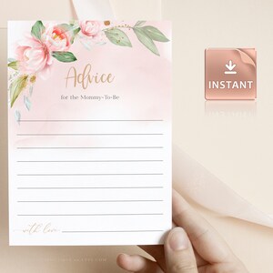 LORI - Modèle de carte de conseils pour maman pour baby shower, douche florale rose imprimable, activité de douche de bébé blush, souvenir pour maman, future maman