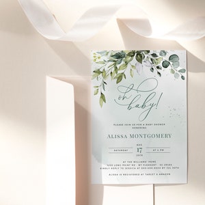 Greenery Baby Shower Invitation Suite, Book for Baby Card, Diaper Raffle Ticket, Thank you Card, Baby Shower Invites, Greenery Invitations