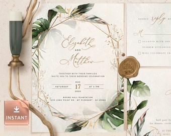 PAIGE - Botanical Wedding Invitation Template, Wedding Invite Kit, Greenery Invitations, Editable Ceremony Invites, Instant Download