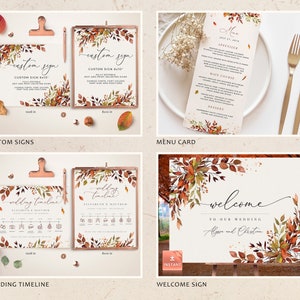 SIENNA Fall Wedding Template Kit, Burnt Orange Wedding Invite Kit, Whimsical Wedding Invitation Set, Invitation Collection Template Bundle image 4