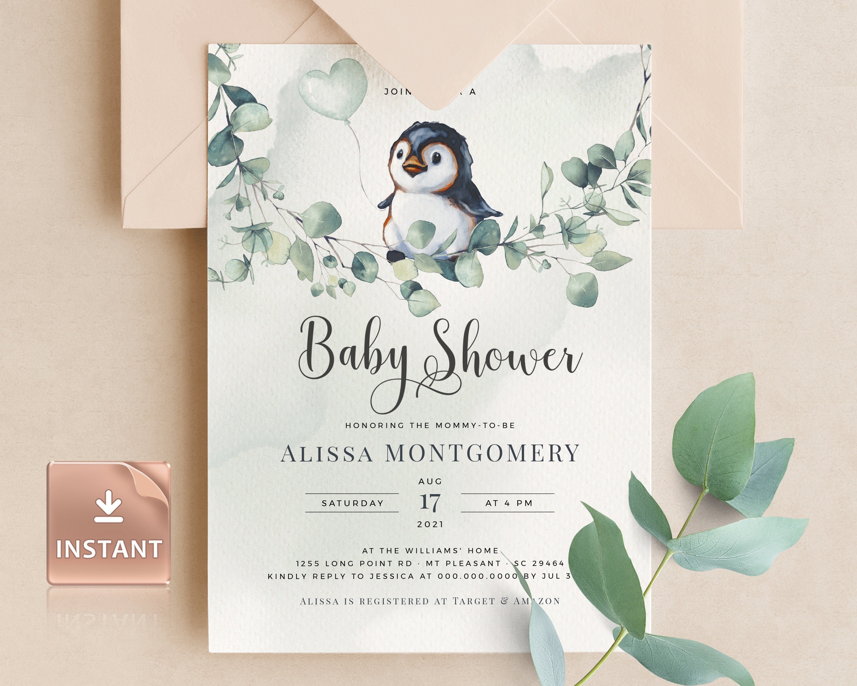Paper &amp; Party Supplies Invitations &amp; Announcements Penguin Baby ...