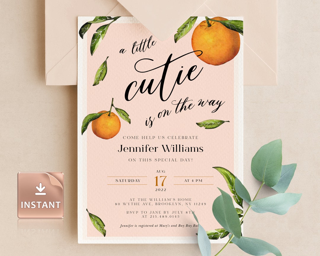 NAVEL Clementine Baby Shower Invitation, A Little Cutie is on the Way