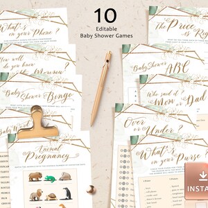Editable Baby Shower Games Bundle: Greenery Design (Digital Download)