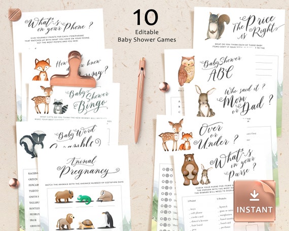 Woodland Baby Shower Games Editable Baby Shower Games