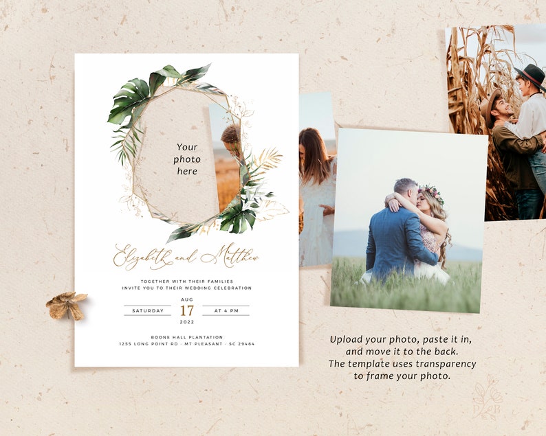 Botanical Editable Invites Greenery Invitations Tropical Picture Wedding Invite Photo Wedding Invitation Template PAIGE Picture Invite