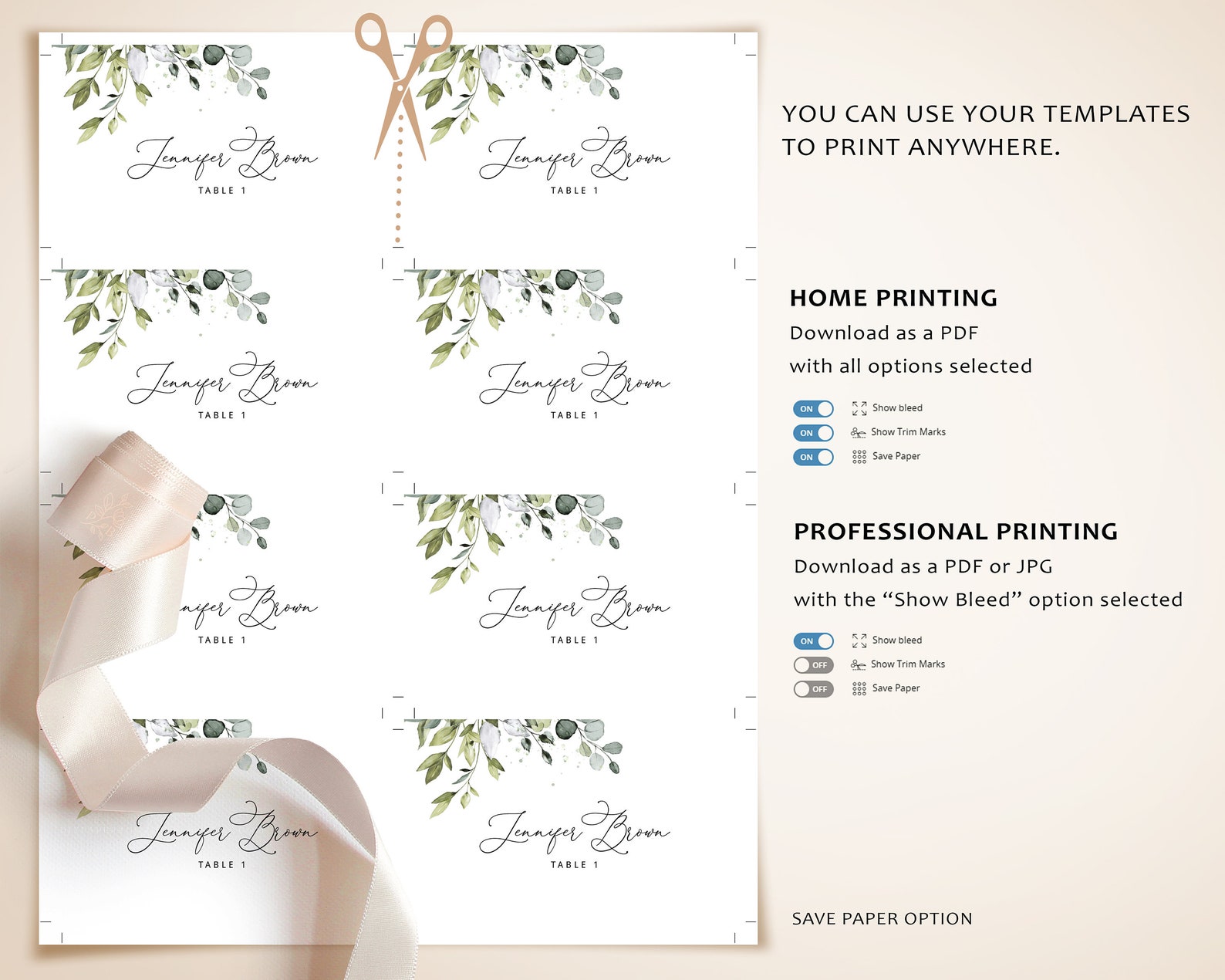 Editable Wedding Place Cards Template Avery Wedding Name | Etsy