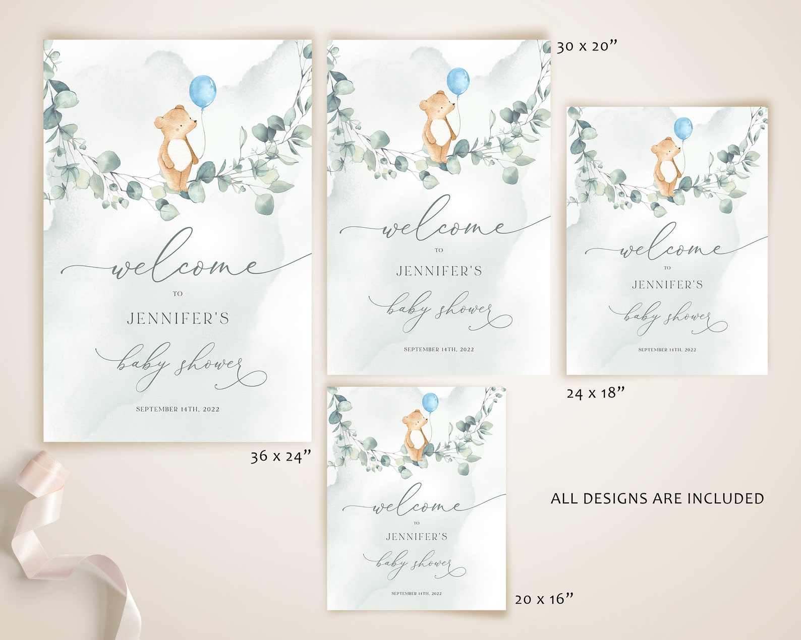 BALU - Bear Baby Shower Welcome Sign, Baby Shower Sign, Editable Baby ...