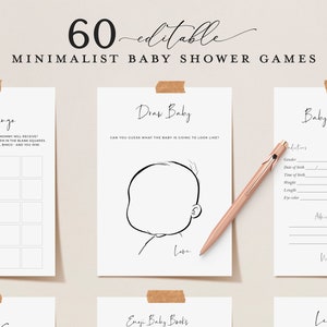 Minimalist Baby Game Bundle, 60 Editable Baby Shower Games, Modern Baby Games, Template Bundle, Printable, Baby Party, Virtual Baby Games