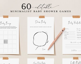 Minimalist Baby Game Bundle, 60 Editable Baby Shower Games, Modern Baby Games, Template Bundle, Printable, Baby Party, Virtual Baby Games