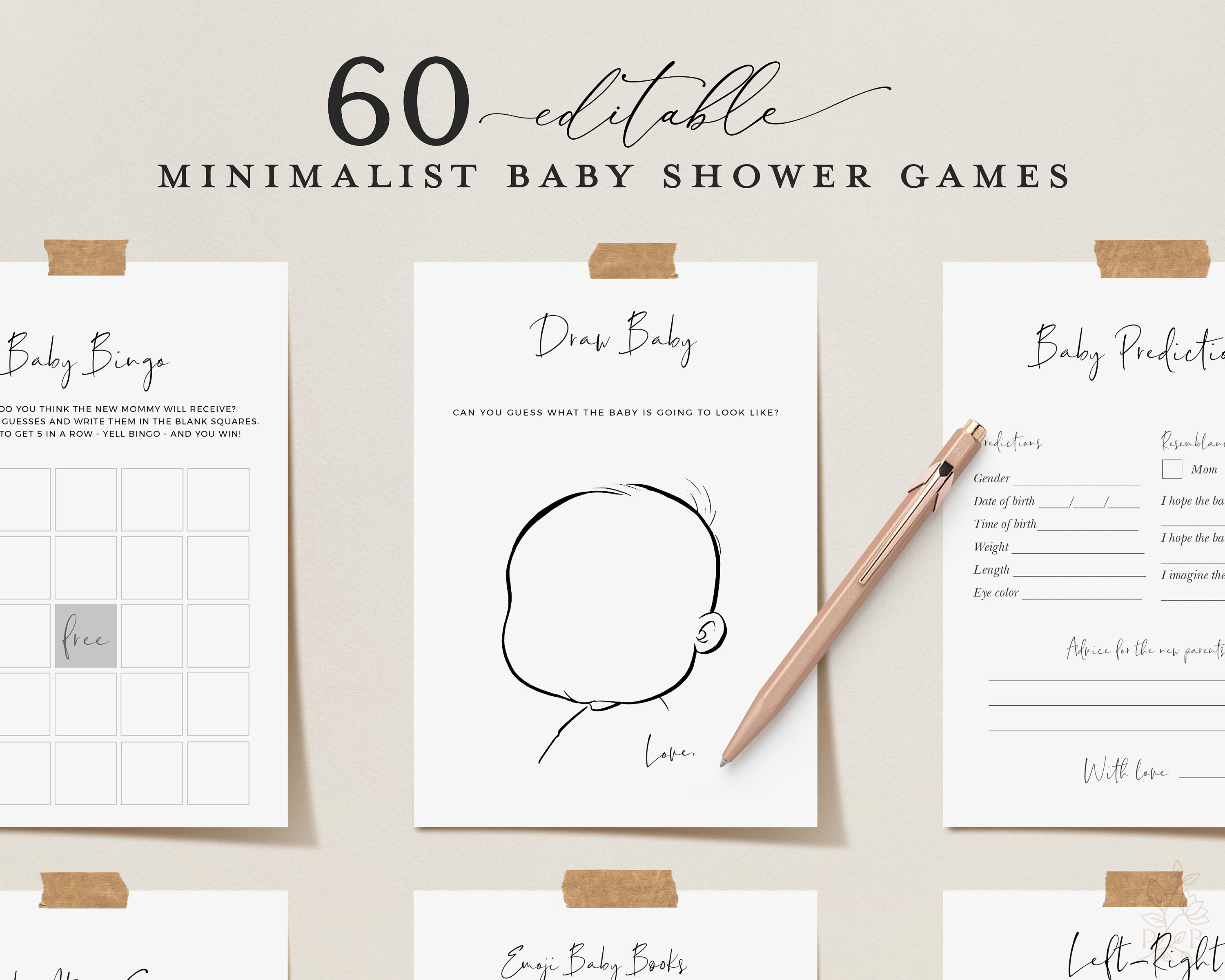 Minimalist 60 Editable Baby Shower Games Modern Baby Games Etsy