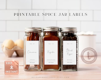 Editable Spice Jar Labels Template, Edgy Font Minimalist Jar Stickers, Printable Storage Sticker, Modern Kitchen Organization, Edit Download