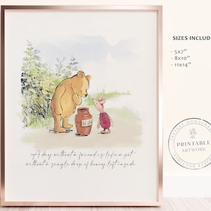 POOH - Afdrukbare Winnie de Poeh-klassieker, babyshower, Pooh verjaardagsfeestje, middelpunt kinderkamerdecoratie, 5 x 7 8 x 10 11 x 14 AA Milne