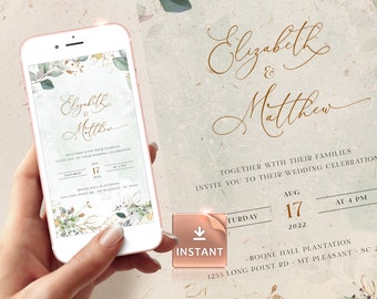 CLEO - Smartphone Wedding Invitation Template, iPhone Electronic Invitation, Greenery Digital Evite, Mobile Invitation Editable Download