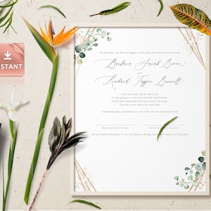 ELISA - Kalligraphie Heiratsurkunde Vorlage, druckbare Urkunde, Hochzeit Urkunde, Quaker Andenken