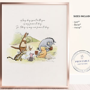 Favorite Day Winnie-the-Pooh Classic Printable Poster, Baby Shower, Pooh Birthday Party, Nursery Decoration, 5x7 8x10 11x14 A.A. Milne