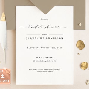 ELLE - Modèle d'invitation de douche nuptiale minimaliste, carte élégante, gracieuse, simple, moderne, imprimable imprimable modifiable, délicate et complexe