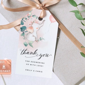 JOY - Pink Little Peanut Favor Tags Baby Shower Template, Elephant Gift Tags, Baby Gift Tags, Thank You Tag Present Baby Thanks Tags Baby
