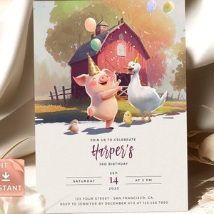 Tiere auf dem Bauernhof Einladung zum Kindergeburtstag: Barnyard Party (Instant Download)