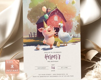 Tiere auf dem Bauernhof Einladung zum Kindergeburtstag: Barnyard Party (Instant Download)