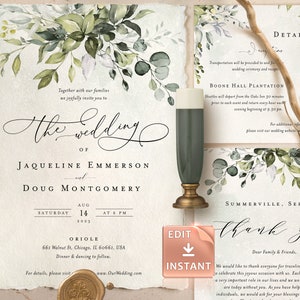 Editable Greenery Wedding Invitation Template, Boho Watercolor Eucalyptus Wedding Invite, Bohemian Wedding Templates, Instant Download REESE image 6